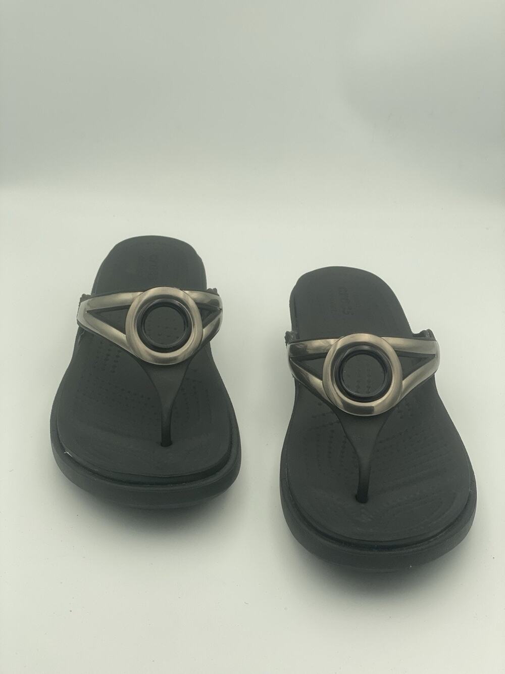 Crocs Thong Wedge Sandals Black Solid Slip On Cushioned Comfort Women US 8